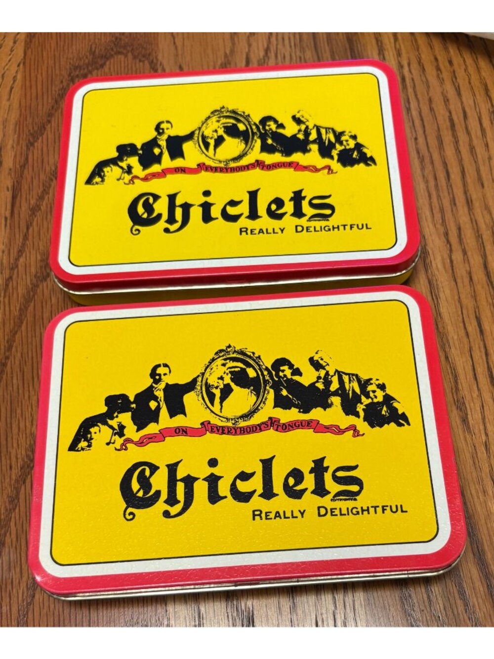 Chiclets Vintage Tin Boxes Set Of 2 Yellow & Red Decorative Storage Containers
